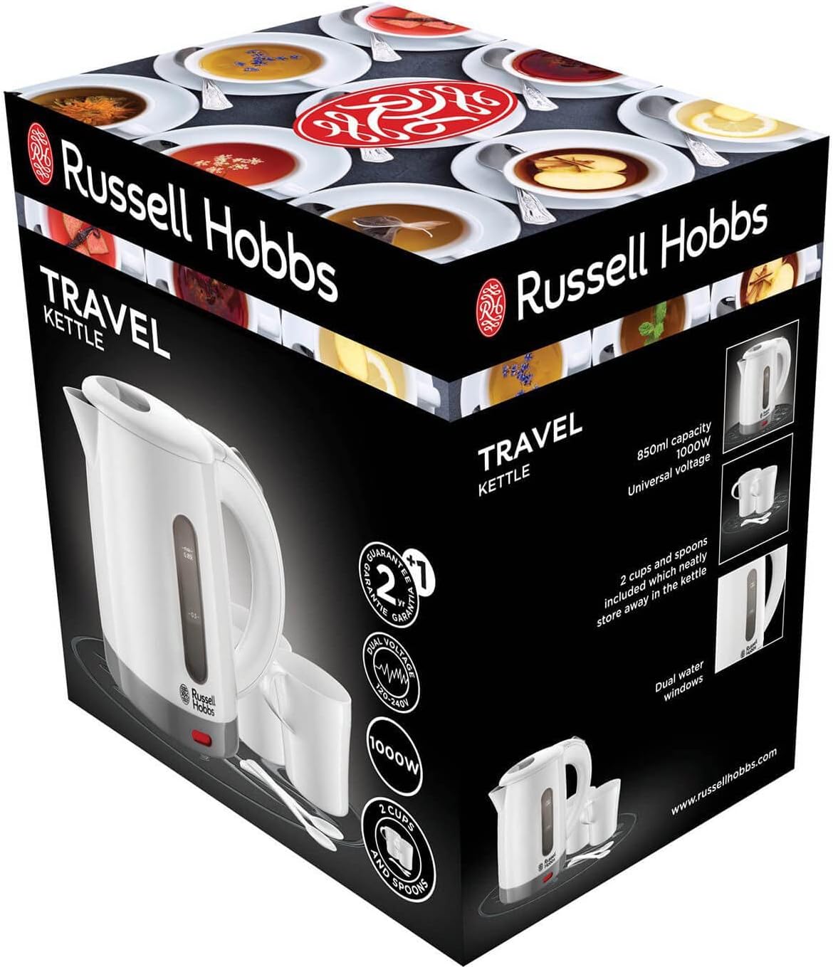 Russell Hobbs Bollitore Elettrico da Viaggio, 0.85 L, 1000 W, 2 Tazze, Filtro Removibile, Plastica, Bianco, Travel 23840-70 image 5