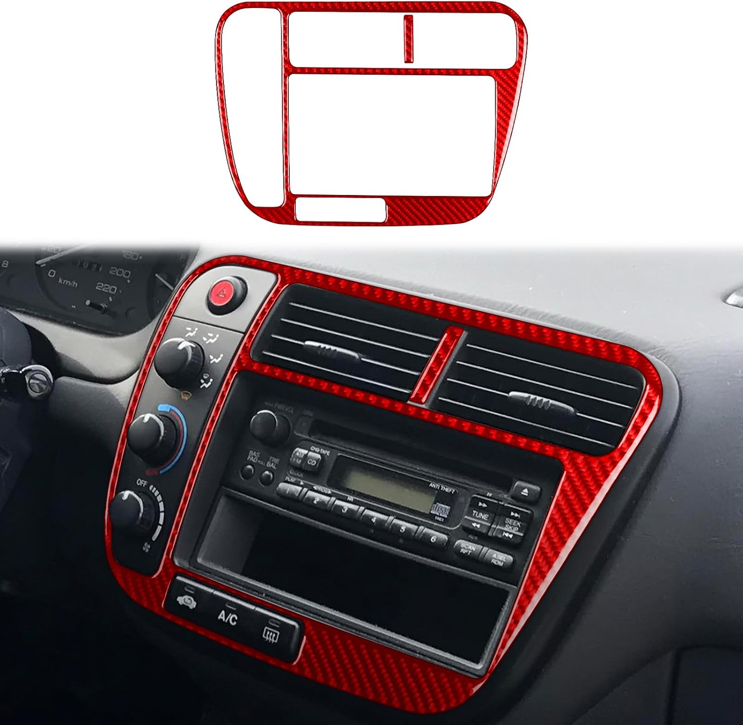 Car Red Carbon Fiber Accessories Speedometer Protective Cover Sticker Compatible with Honda Civic 1999 2000 (2 Door)