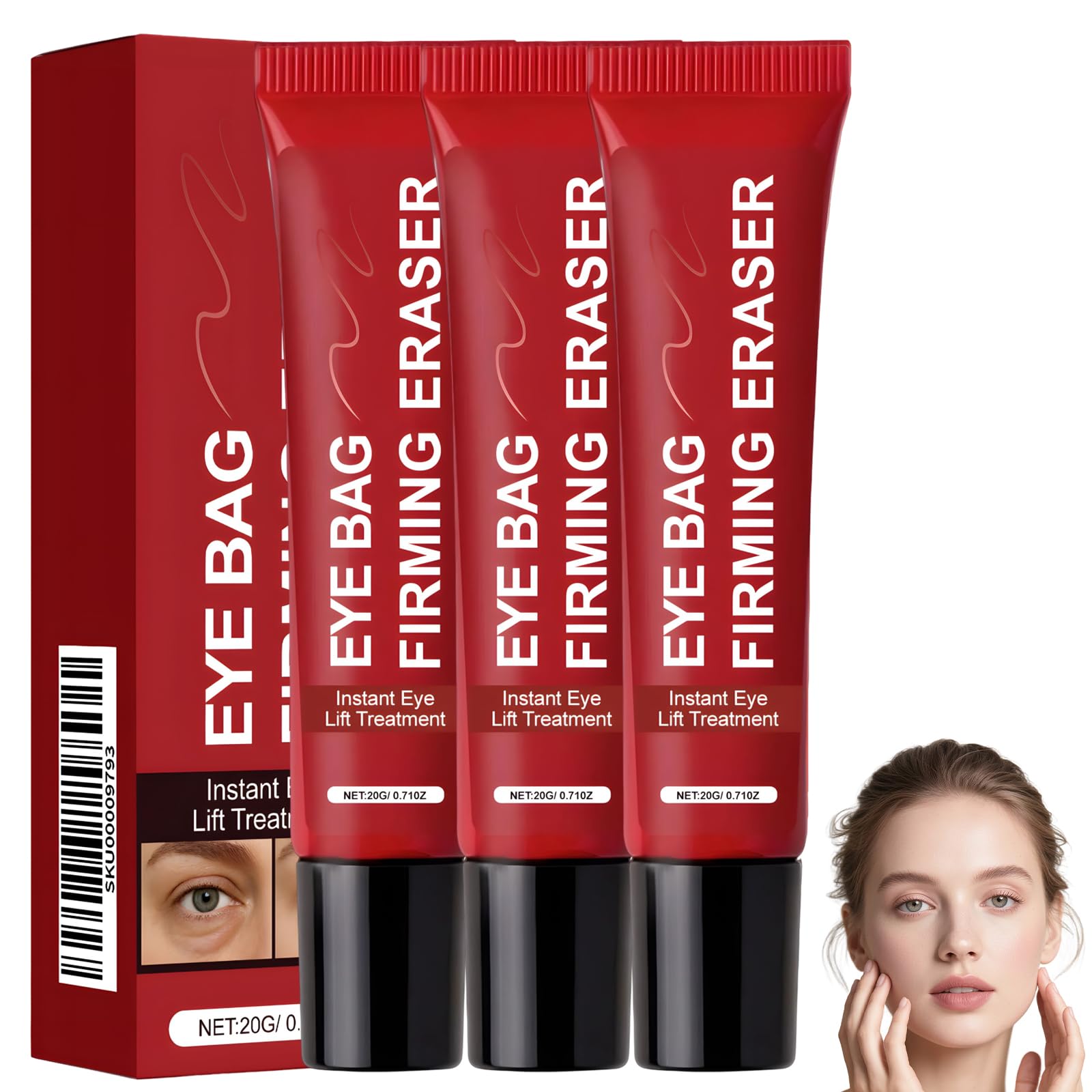 3 Articoli 20 G Crema Borse Occhi Sacco Anti-Lacrime Sollevamento Istantaneo Eye Bag Instant Eraser Illumina L'incarnato Riduce Rughe Sottili Assorbimento Rapido Delicato Idratante Nutriente Intensivo