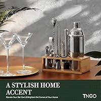 Vista 6 de TNGO Cocktail Shaker Set - Mixology Bartender Kit with Sleek Stand - Premium Bar Tool Set All Bar Accessories Includes Martini Shaker Drink Mixer