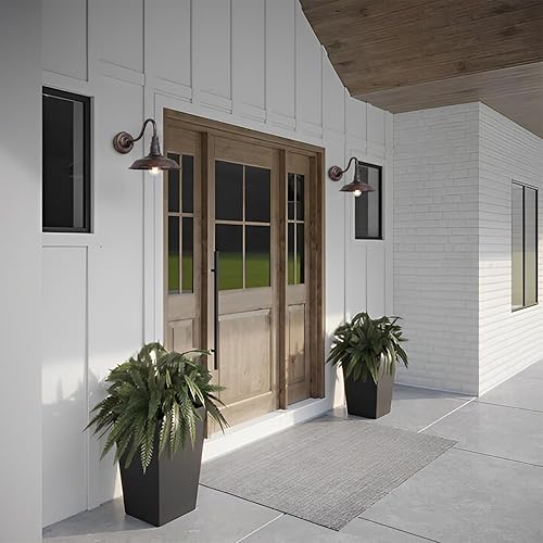 Miniatura 7 de Paquete de 3 lámparas de granero de cuello de cisne para exteriores, estilo retro, de 10 pulgadas, lámpara de pared exterior de hierro, cúpula de