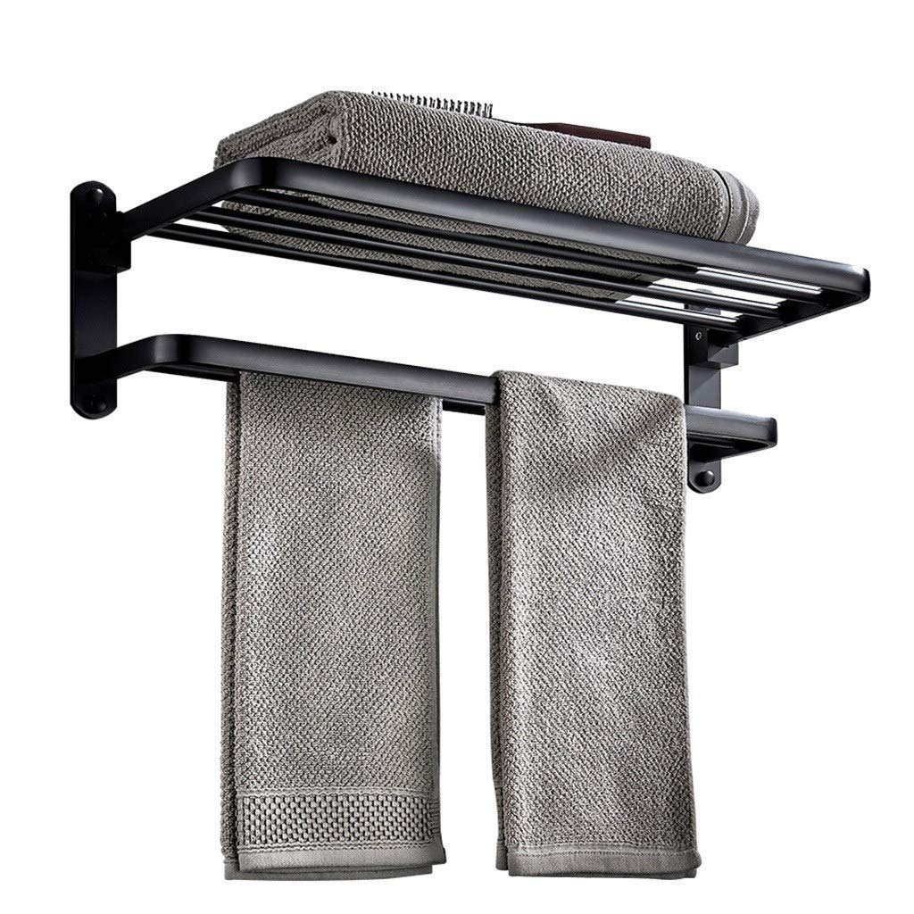 Porte-serviettes de salle de bain noir mat pliant et antirouille 60cm