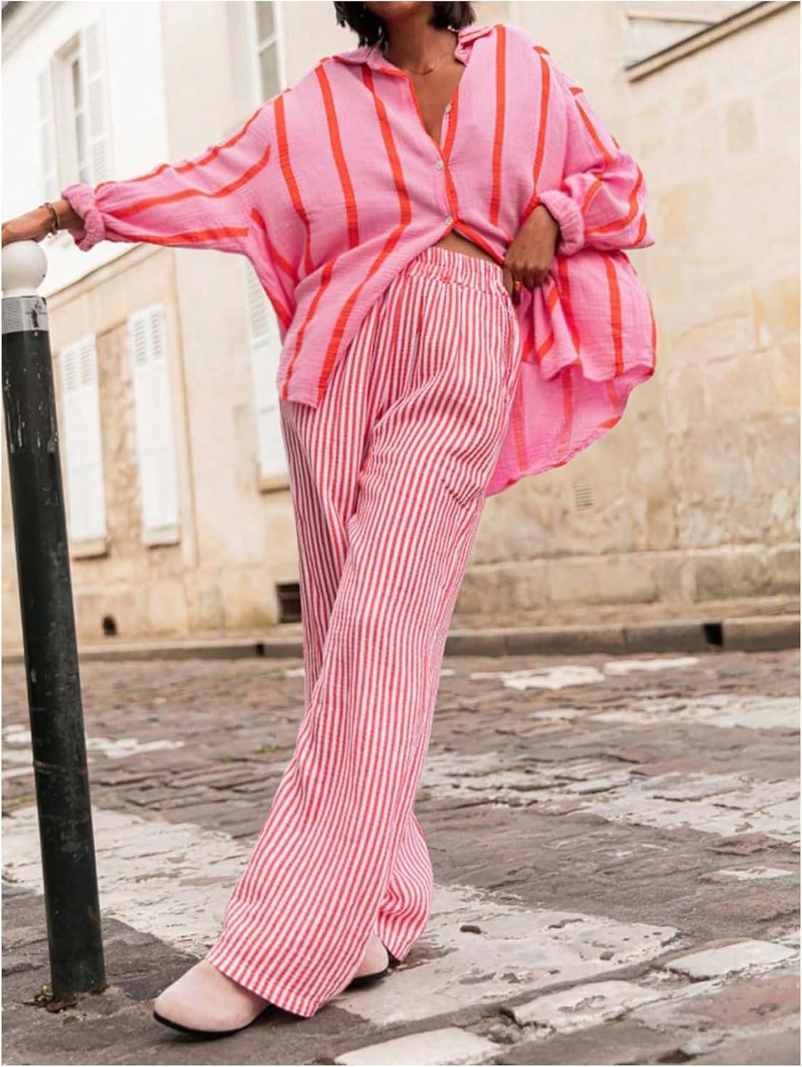 Milumia Women's Plus Size Striped Long Sleeve Blouse Shirt Collared Button Down Oversized Tops - Image 5