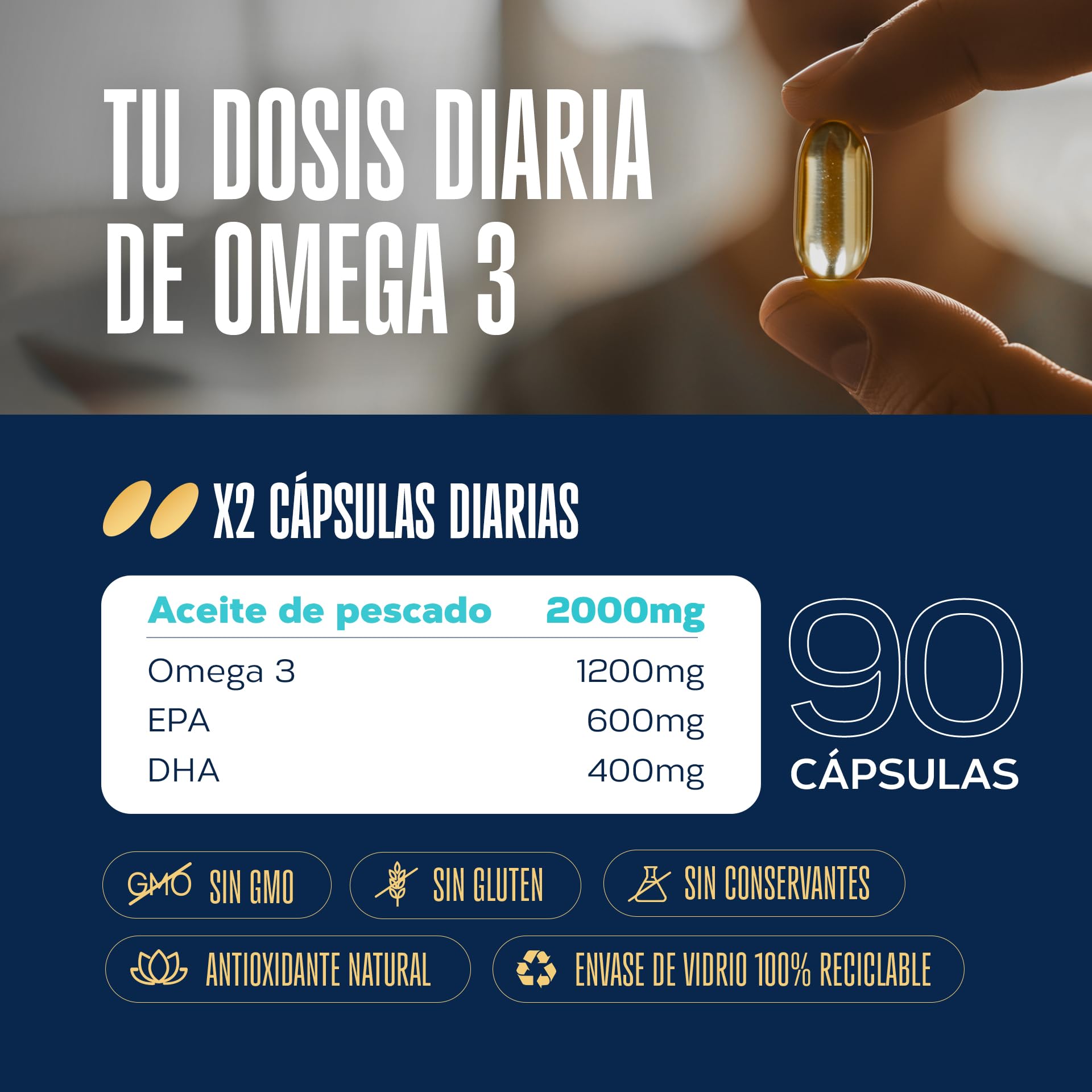 Omega 3 Kapseln Reinheit - Fischöl Omega 3-1200mg EPA und 800mg DHA - sehr stabil und höchster Standard für Reinheit und Nachhaltigkeit - 90 Tongil Perlen (Pack 3)