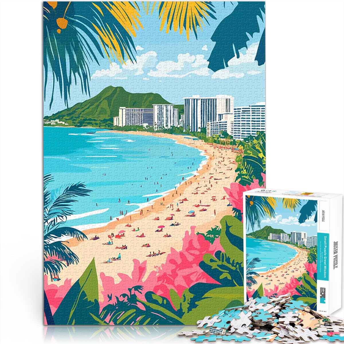 1000 Piece Puzzle For Adults Waikiki Hawaii Beach Minimalist Abstract Art Analyse und Logik Gutes Geschenk75x50cm