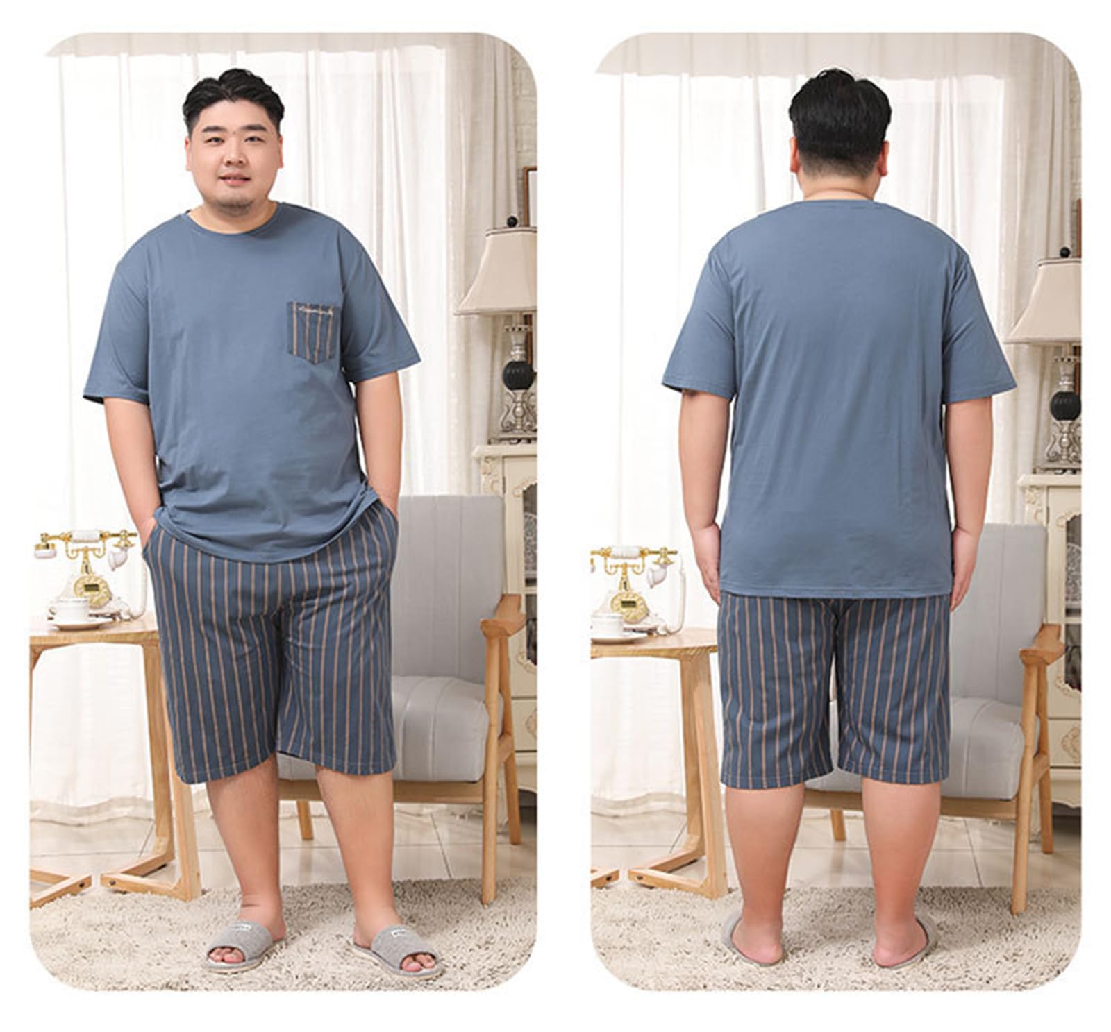 Mens Pigiama Set Manica Corta, Pigiami per Gli Uomini Soft Comfy, Mens Pigiameria Pjs Set con Tasche