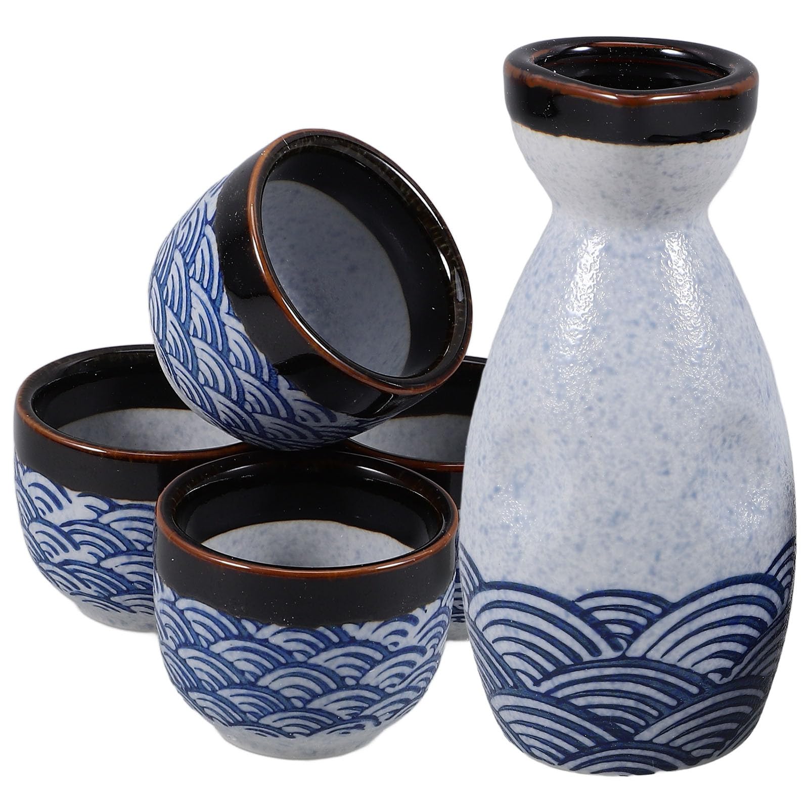 ibasenice Ensemble de Saké Japonerie en Céramique, Style Exquis, 5 Pièces