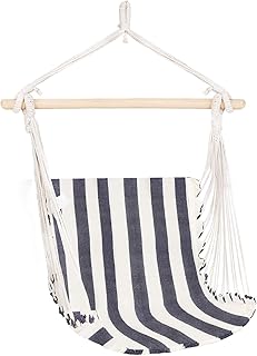 INNO STAGE Hamaca de madera – Columpio de cuerda colgante tejido de algodón para comodidad y durabilidad de los niños – Silla colgante brasileña para patio, dormitorio, porche, picnic, viaje