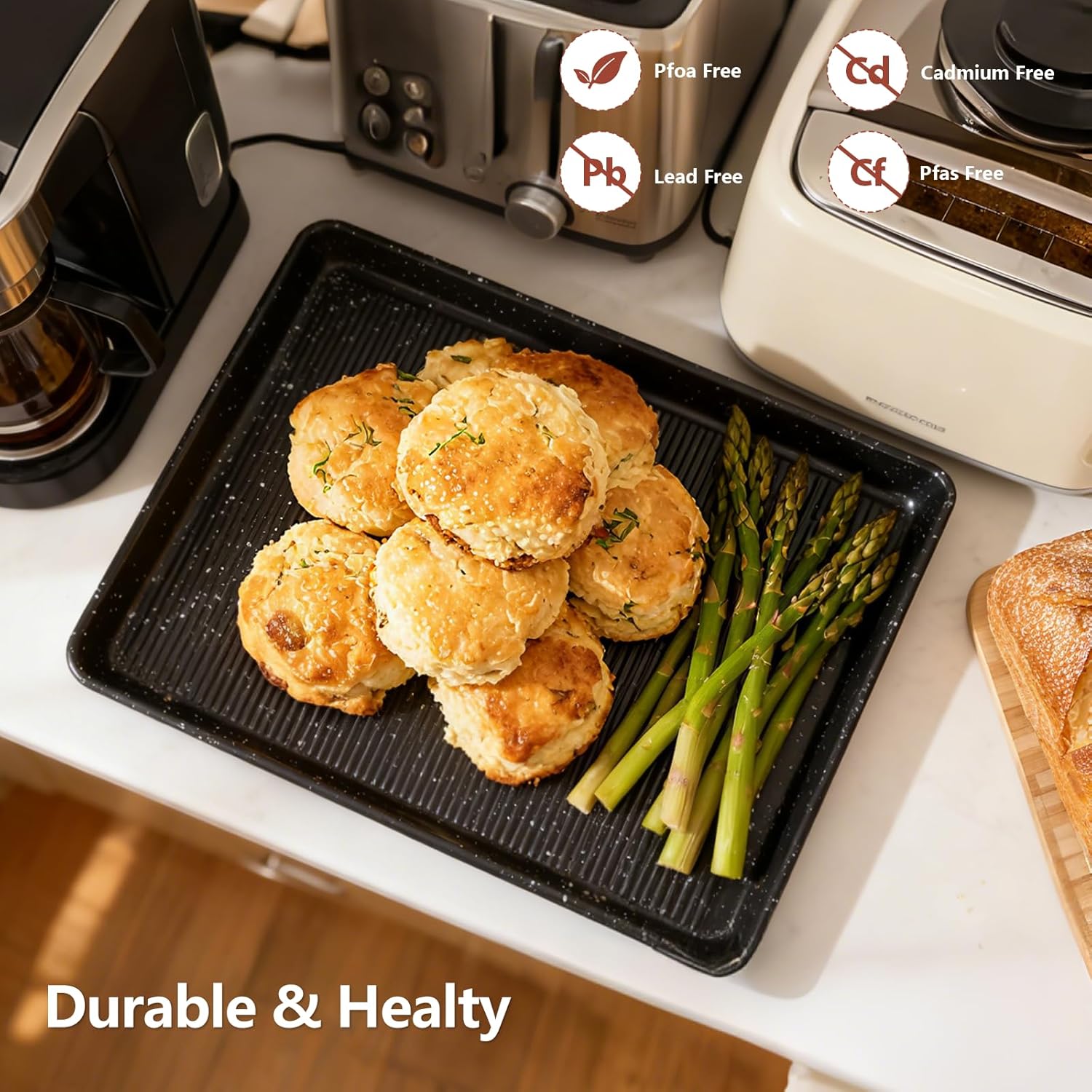 1030g Heavy Duty Baking Sheets 2-Pack, Commercial Grade Nonstick Cookie Sheet Pan Set, Easy to Clean & Oven Safe, Non Toxic Half Sheet Pans for Professional & Home Baking