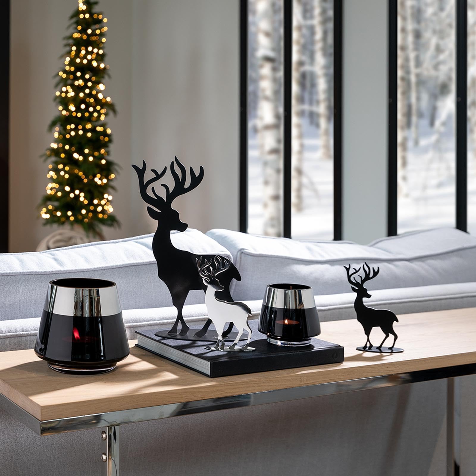 Fink Weihnachtsdeko Hirschfigur 30 cm schwarz matt - Metall Deko-Hirsch als Aufsteller für Winter- und Adventsdekoration, Moderne Figur für Tisch, Regal, Fensterbank oder Festliche Wohnideen