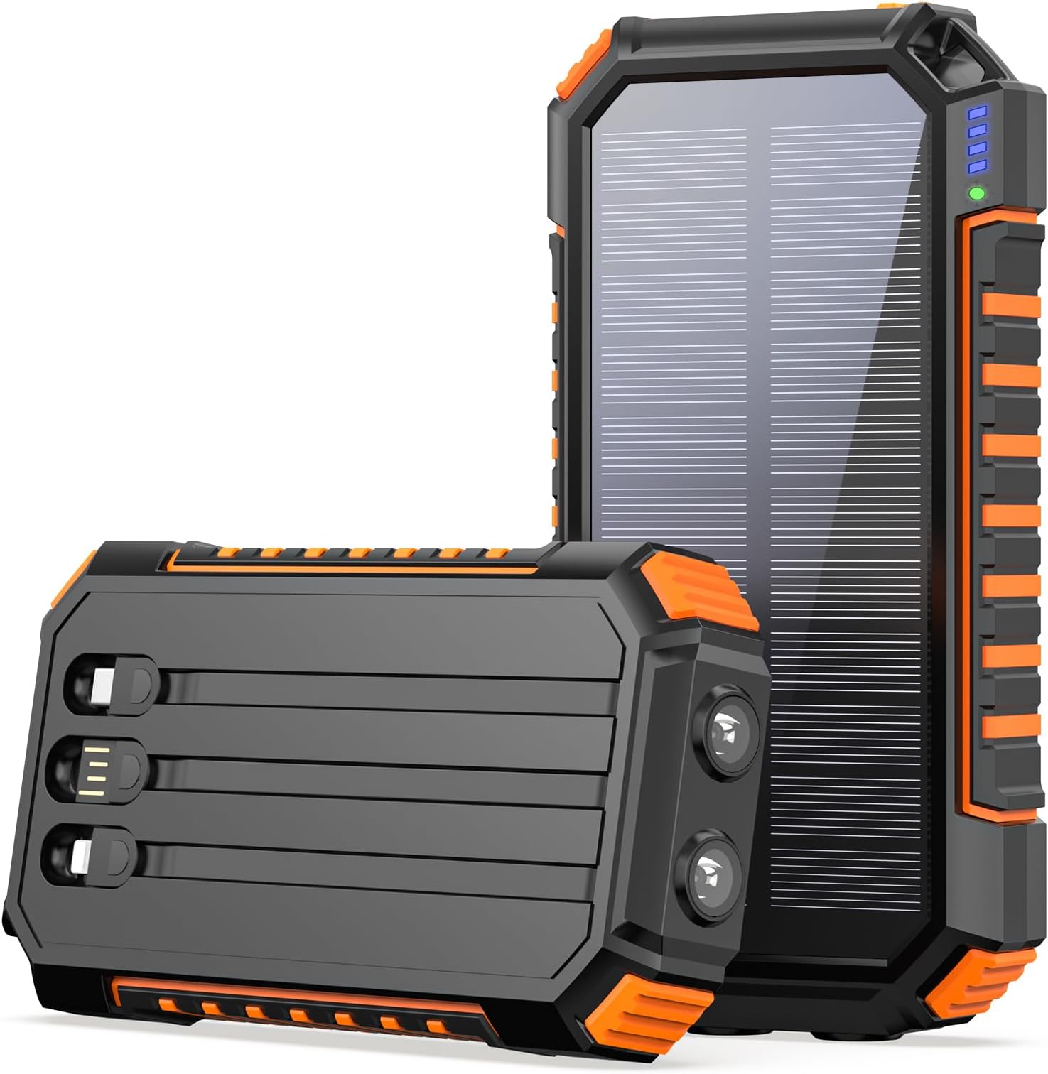 Riapow Solar Charger Power Bank - 27000mAh Portable Phone Charger with Built-in USB Cables 3.0A Fast Charge Battery Pack, 5 Outputs & 2 Inputs for Smartphone, Tablet