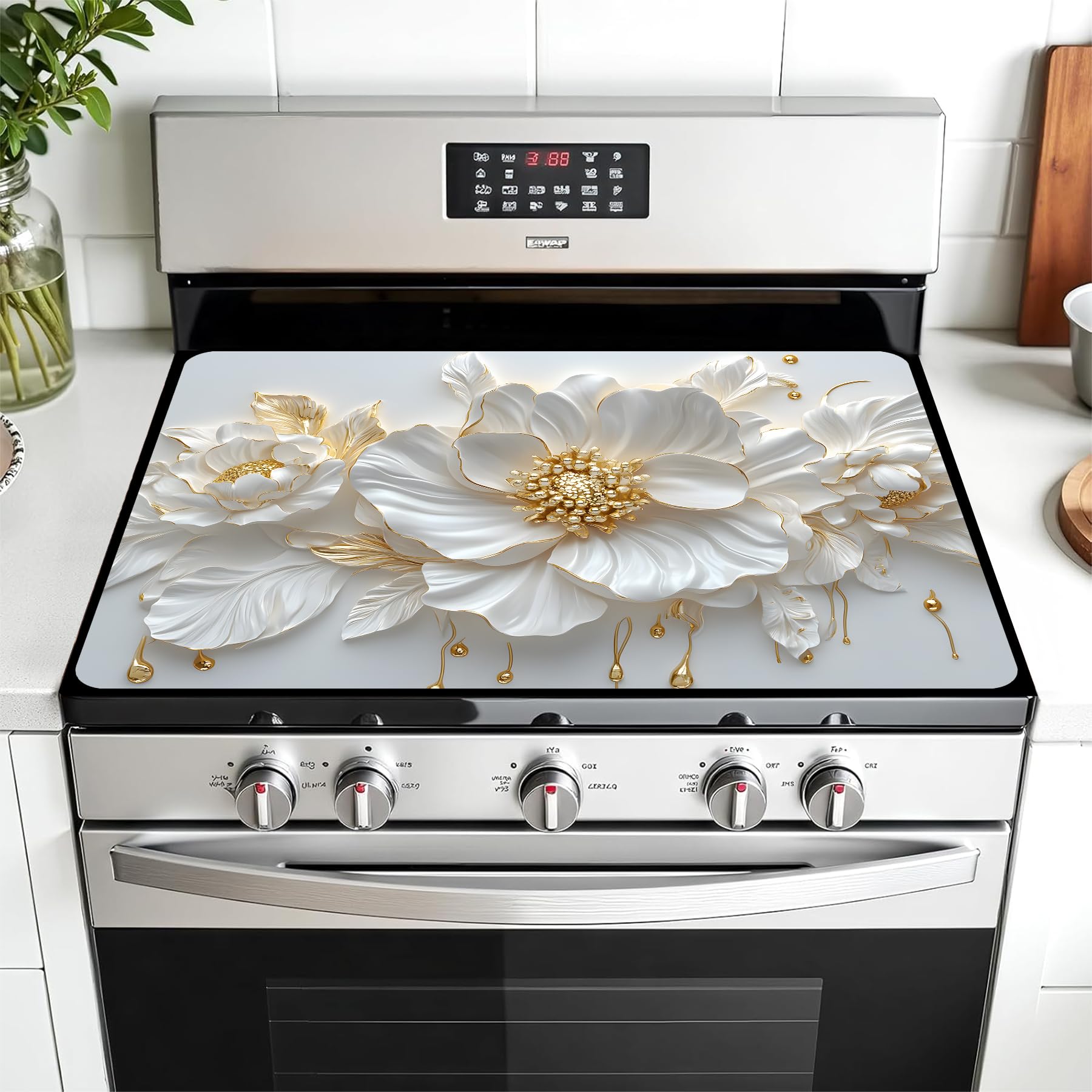 Multi-Design Stove Cover for Glass/Electric Stoves - 3-in-1 Heat-Resistant Protector Mat, Non-Slip Drying Rack 28"x20"