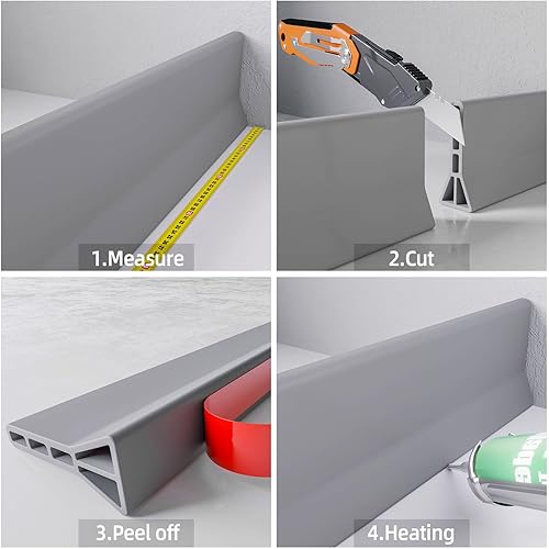 Miniatura 39 de Raycity Presa de agua de umbral de ducha de 3 pulgadas de alto, 59 pulgadas, plegable, protector contra salpicaduras de agua para regadera sin Gris