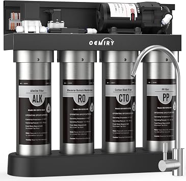 Alkaline UV Reverse Osmosis System Stainless Steel 500 GPD Tankless RO Water Filter 8 Stage Remineralization Under Sink Water Filtration with Faucet 21 Pure to Drain