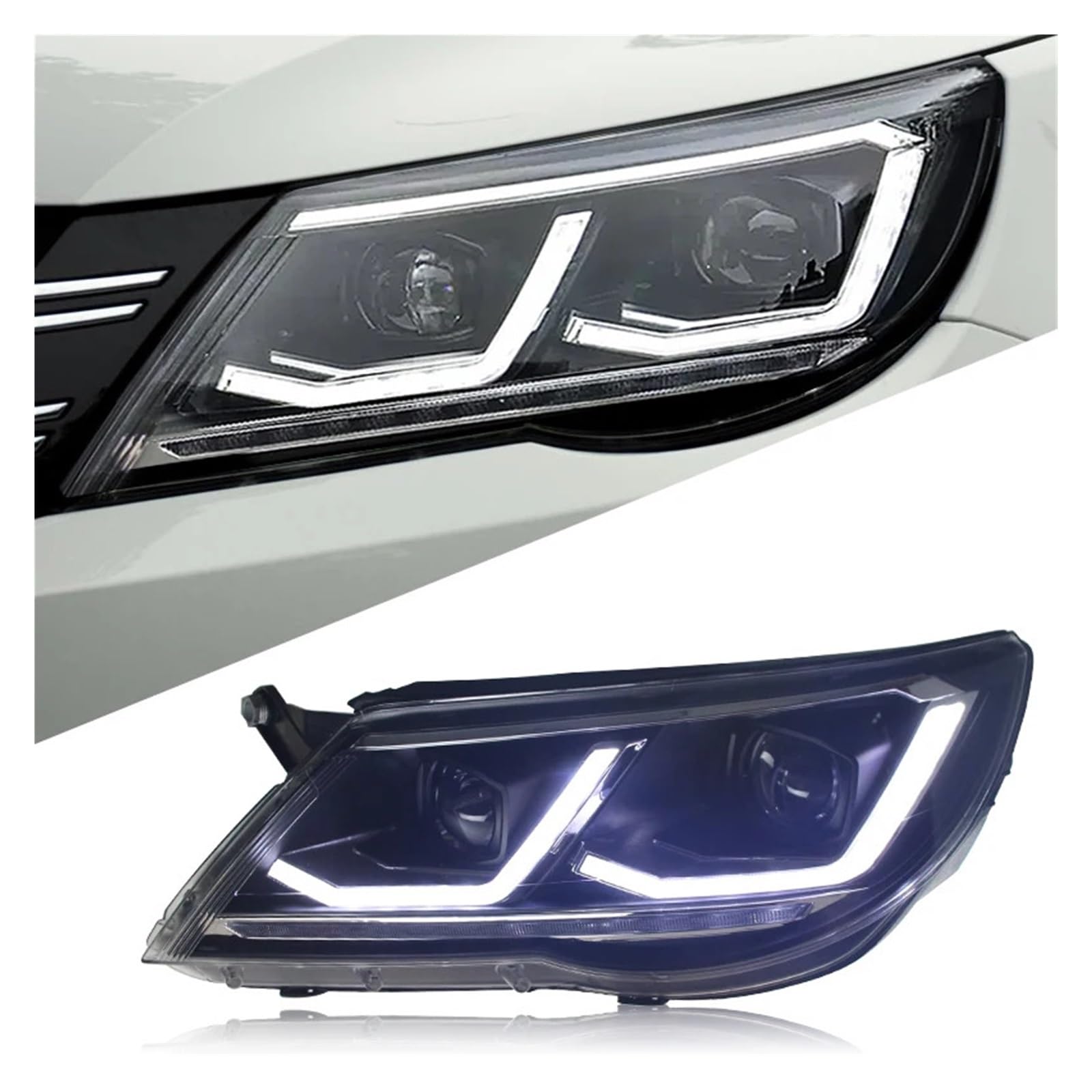 Fari Anteriori per VW Tiguan 2013-2017 con fendinebbia, luci diurne, luci di Stop e indicatori di direzione. Installazione Semplice (Plug And Play).