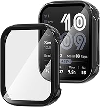 Diruite 2 Pieces Case for Amazfit Bip 6 Tempered Glass Protective Film, PC Hard Protective Case Ultrotil Cover, Black and Transparent