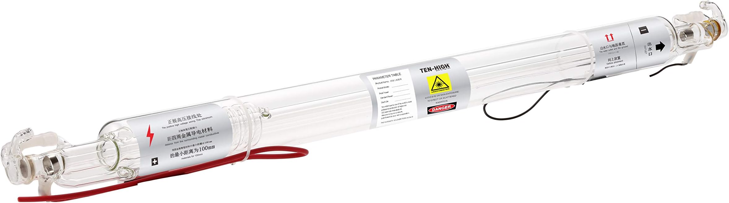 TEN-HIGH 50W CO2 Laser Tube 800mm D50mm, Wires Preconnected with Coating, for Laser Cutter Laser Engraving Cutting Machine