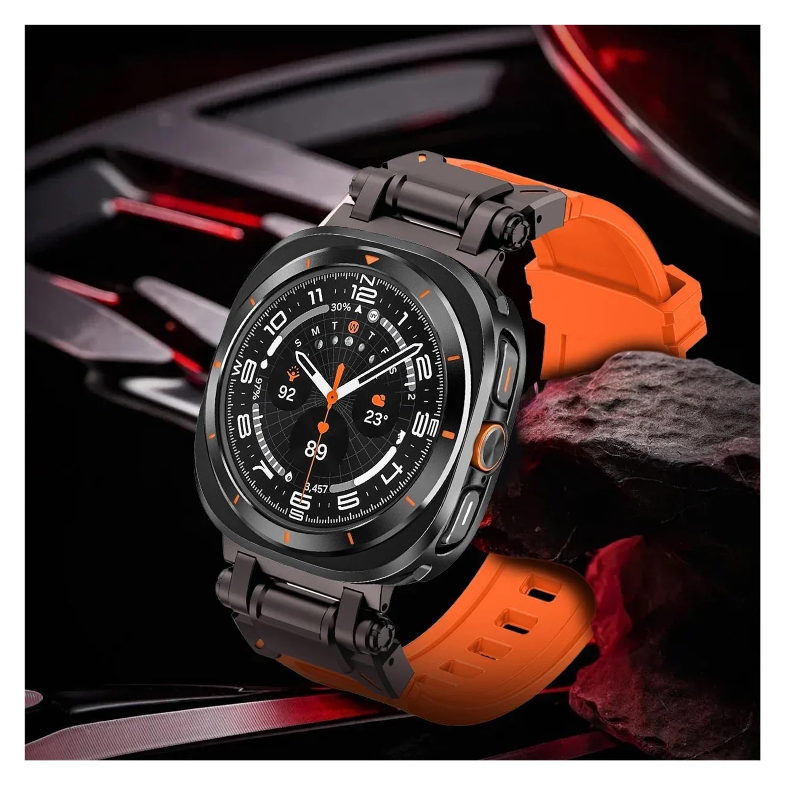 Caja de metal Correa de caucho fluorado para Samsung Galaxy Watch 7 Ultra 47 mm Funda protectora de metal Pulsera deportiva para Galaxy Ultra 47 mm Correas de reloj FKM