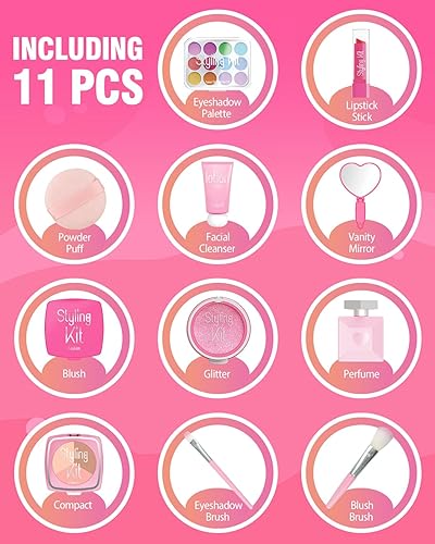 Miniatura 3 de Kit de maquillaje falso para niños con espejo, juguetes de maquillaje para niñas, regalos de cumpleaños para niños de 3, 4, 5, 6, 7, 8, 9, 10, 11,