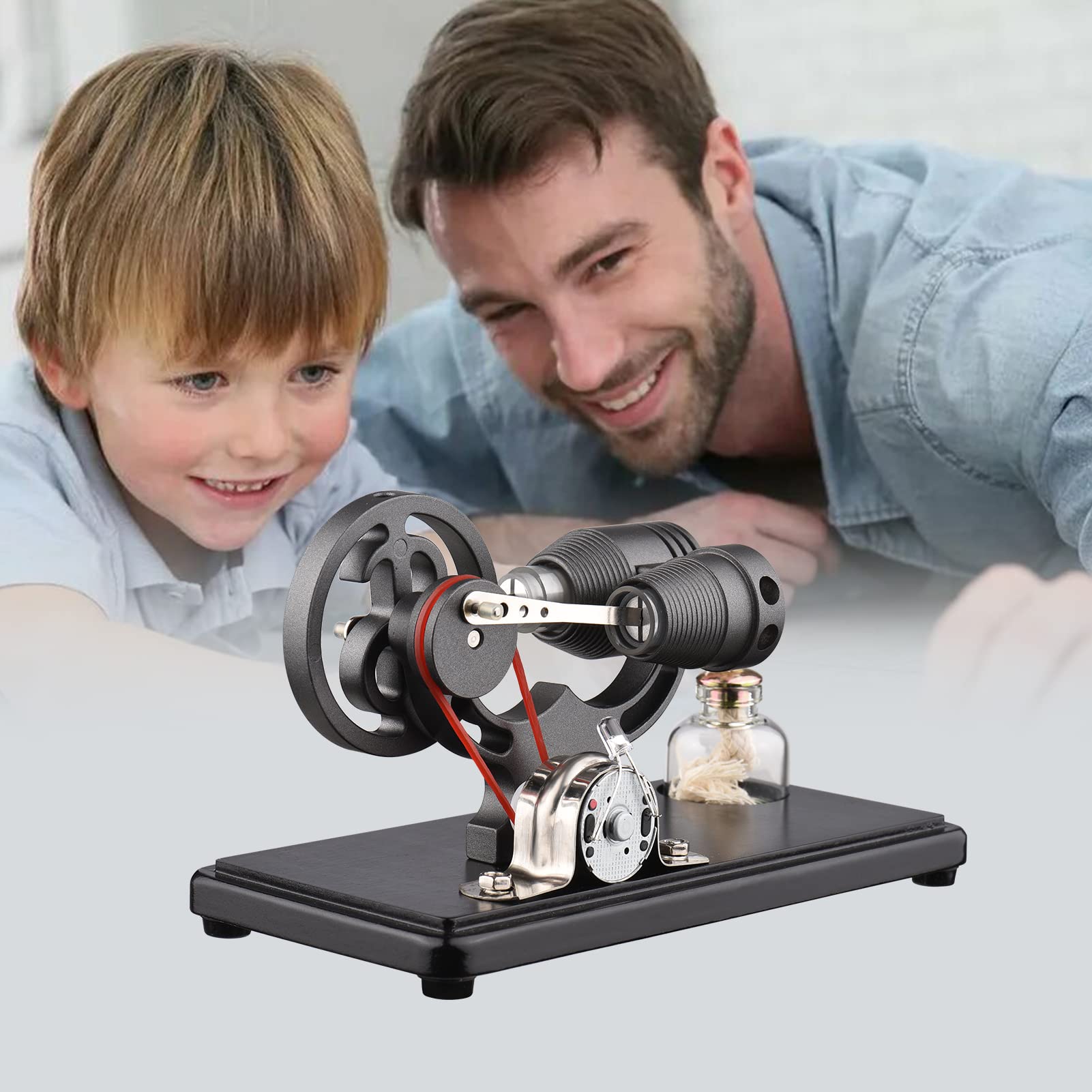 Mini moteur Stirling, moteur Stirling à air chaud, générateur électrique, modèle de moteur avec lumière LED, design de volant d'inertie dollar, expérience scientifique avec base en hêtre,