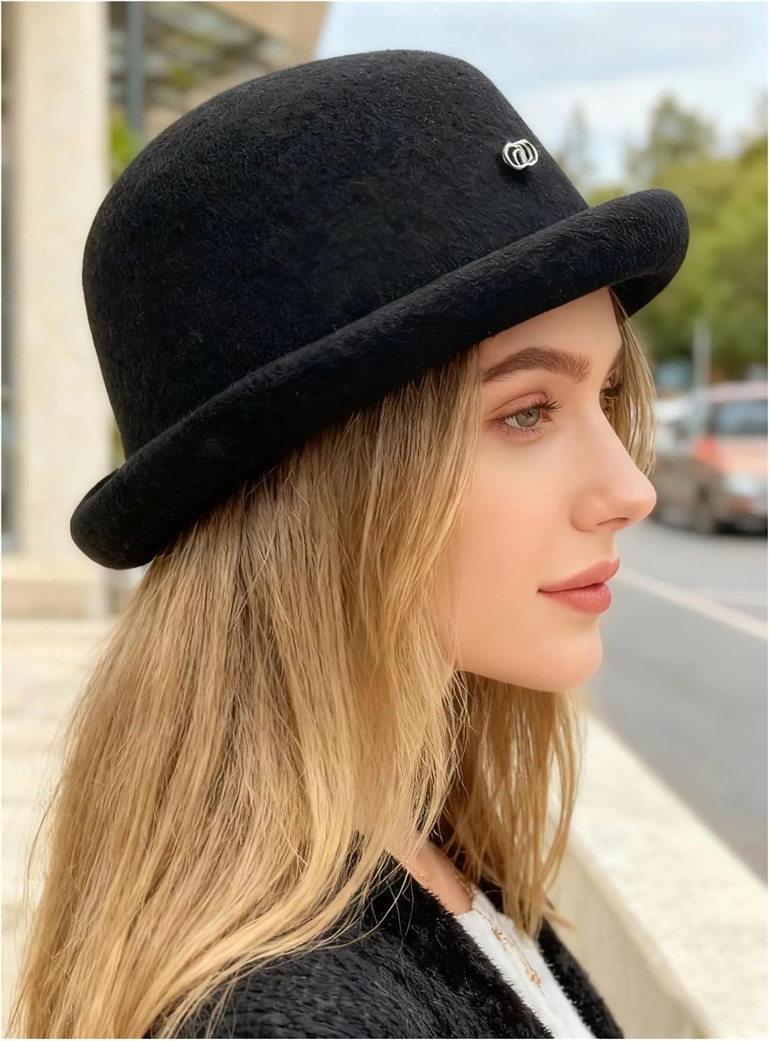 Autumn Winter Solid Color Wool Felt Hat with Cuffed Small Brim Elegant Fedora for Women Ladies Stylish Warm Dressy