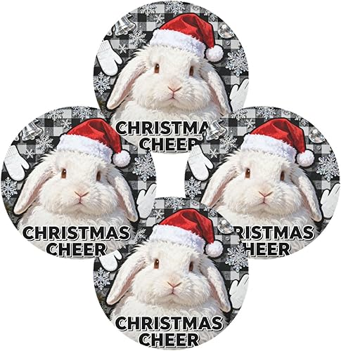 Miniatura 2 de Rabbit Merry Christmas Black Plaid Natural placemats Round Waterproof placemats for Kitchen Table Set of 4 15x15 in manteles para comedor