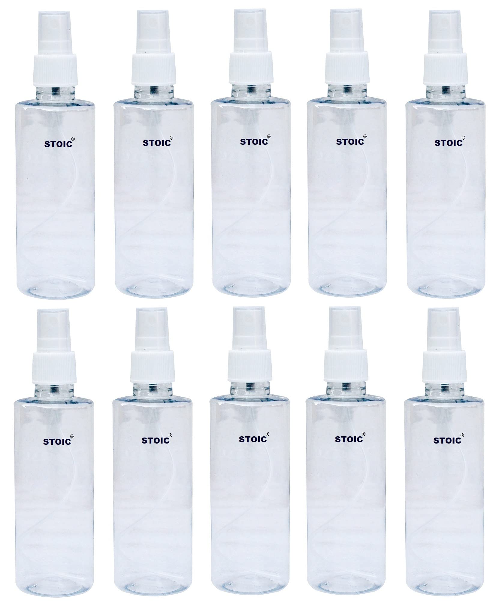 STOIC 100ml Refillable Spray Bottle With Dust Cap For Fine Mist Perfume Atomizer Sanitizer Travel Beauty Makeup Empty Mini Transparent Spray Bottle (Pack of 10)-picture-40