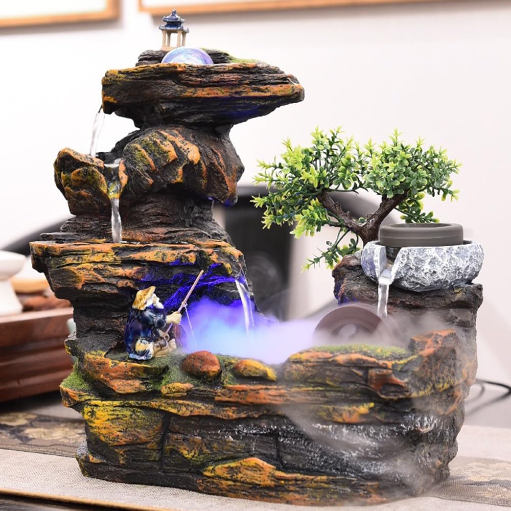 Fuente para Interiores Fuente de Cascada de Flujo automático Prosperity Mountain for Negocios y decoración del hogar Cascada Fuente