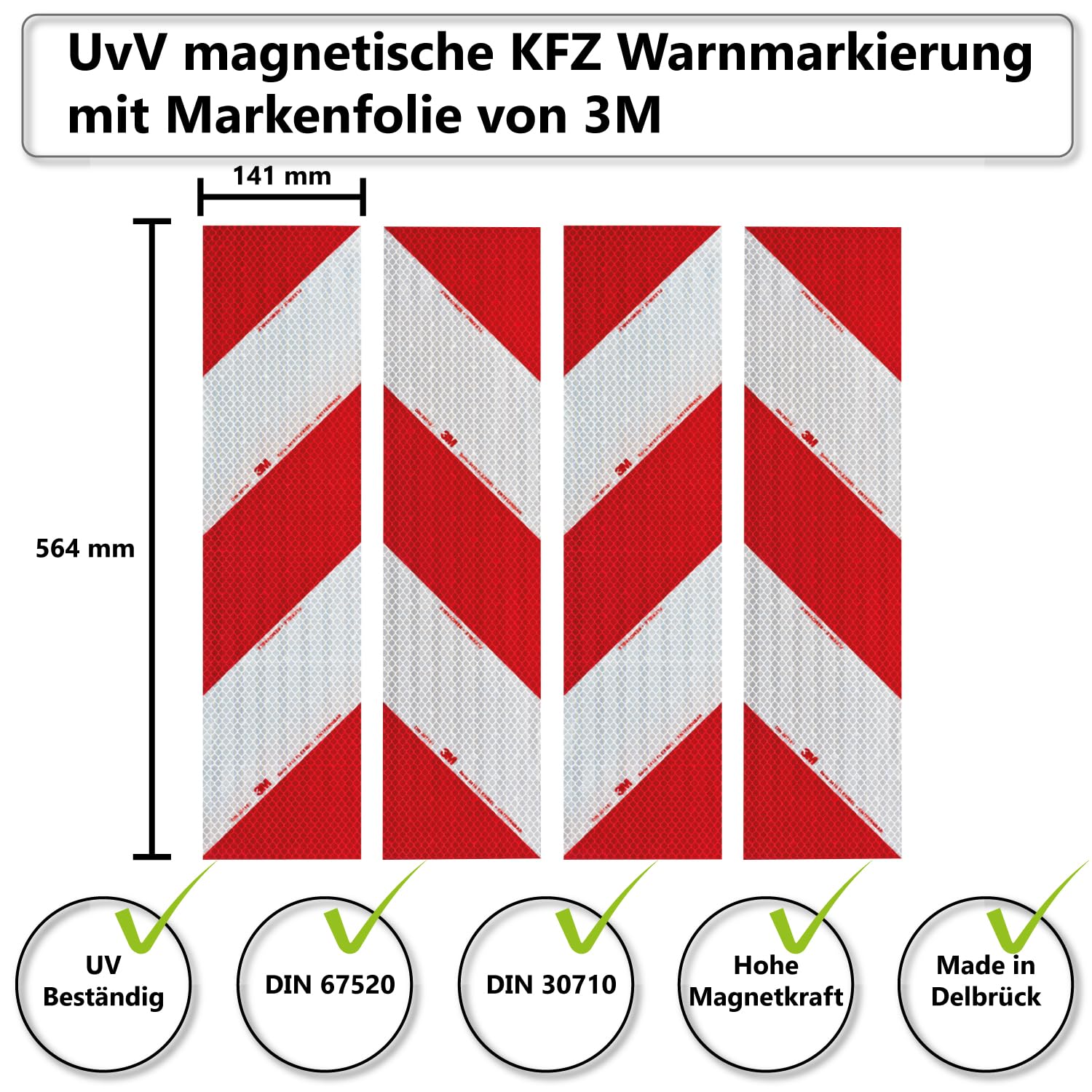 3M-Folien magnetische Kfz-Warnmarkierung Set 4 Stück 45x15 cm reflektierend Baustellenfahrzeug