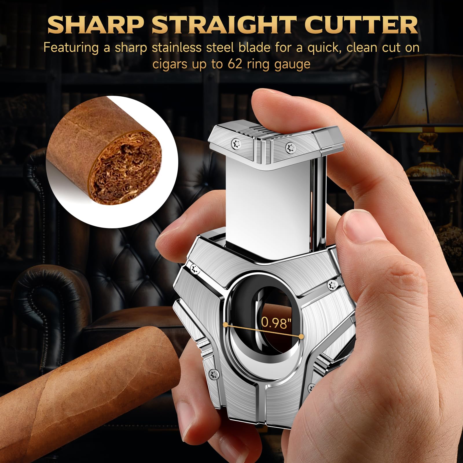 XIFEI Zigarrenschneider, 3 in 1 V-Cut Gerader Schnitt und Stanzer, Ergonomische Edelstahlklingen Guillotine Cutters, bis zu 60 Ringmaß, Zigarren Zubehör Geschenk für Männer