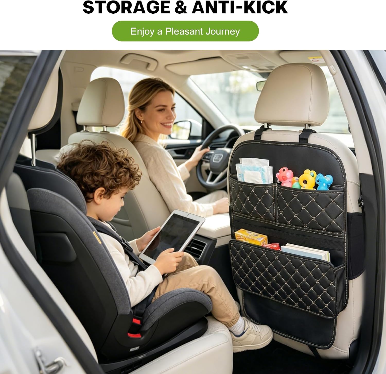Seat Back Protectors for Kids Car Kick Mats with Large Pocket Organizer Waterproof Dustproof Anti-Scratch Front Seat Back Cover Fits Most Vehicles 2PCS