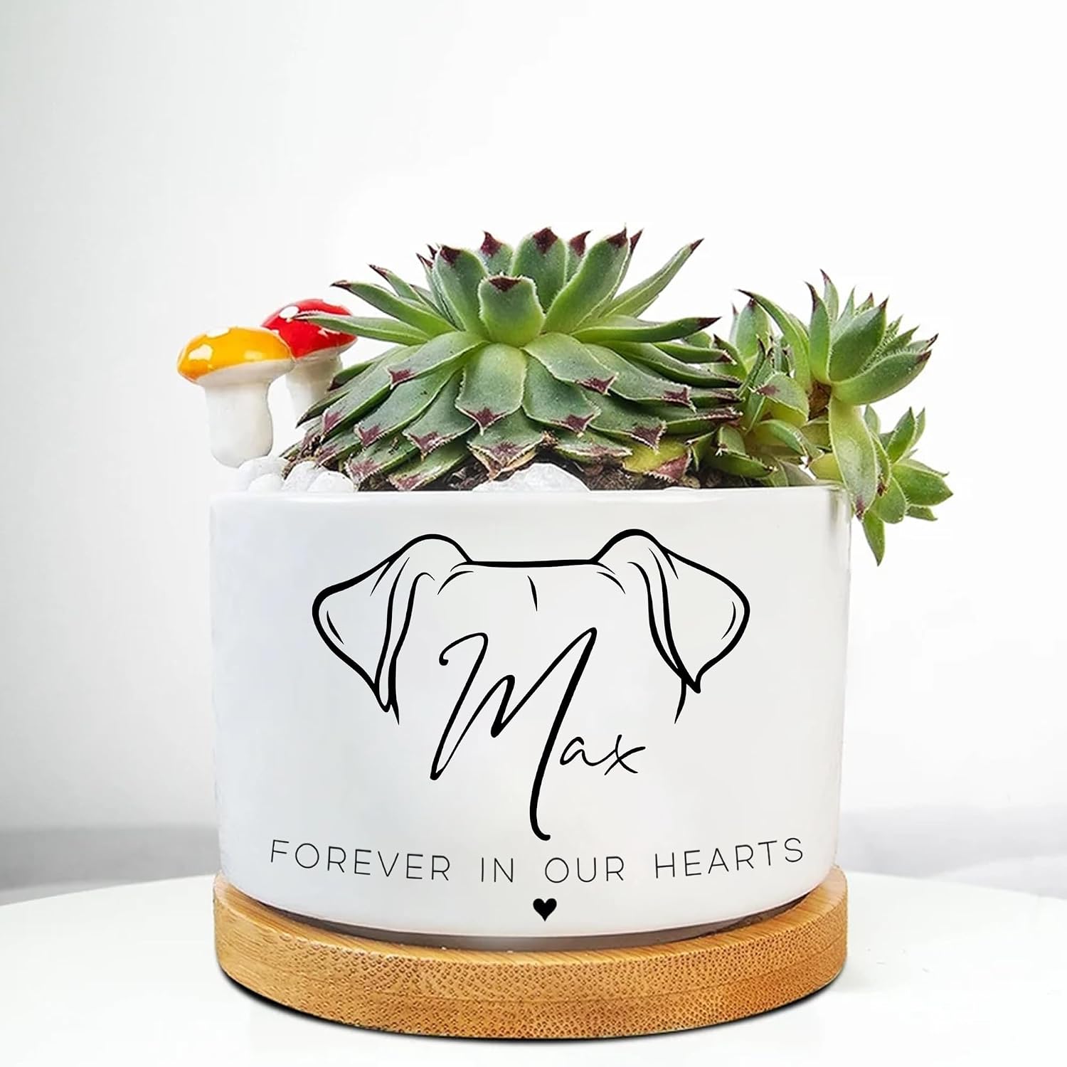 Personalized Dog Memorial Gift Planter, Dog Sympathy Gift - Pet Memorial, Pet Memorial Planter Pot with Bamboo Tray, Custom Pets Condolences Loss Gifts, Dog Memorial Gifts Plant Pot, 2