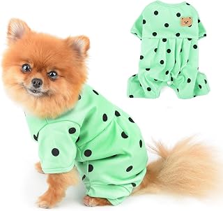Polka Dot Dog Pajamas for Small Dogs, Lightweight Four-Leg Puppy One-Piece with Belly Coverage, Soft Pullover Sleepwear for Chihuahua Yorkie and Cats, Green, XS
