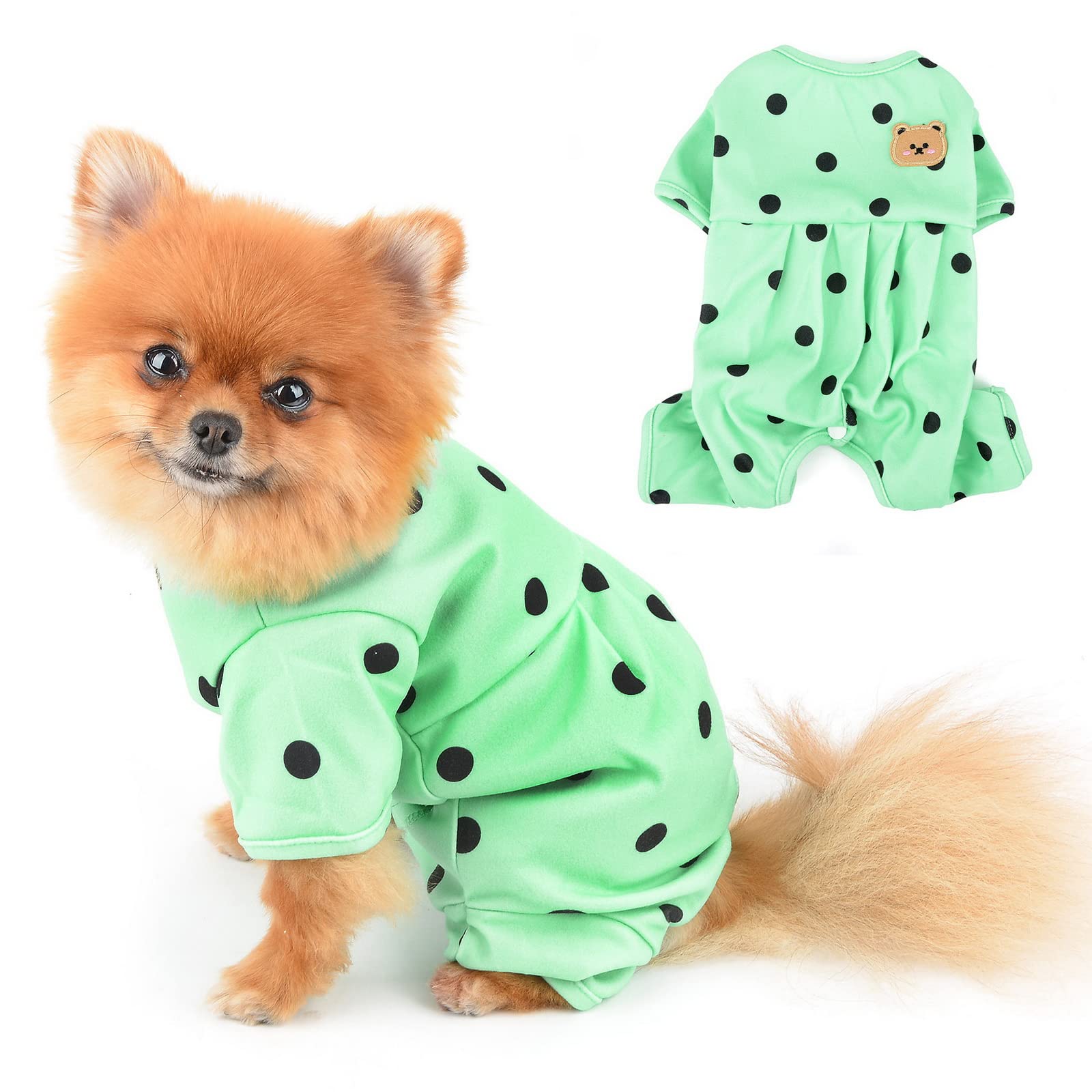 PAIDEFUL Dog Jumpsuit Polka Dot Spring Summer Full Body Suit Fit for Small Breed Dogs Cats Cute Pajamas Soft Comfortable Puppy Clothes Breathable Kitten Apparel, Green, XL