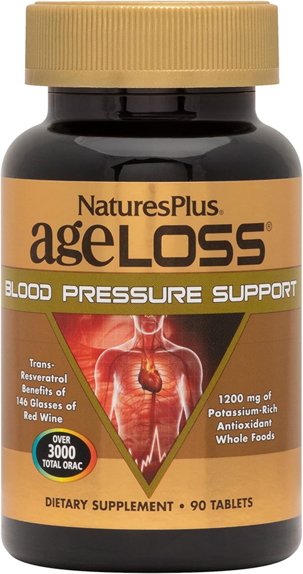 AgeLoss Blood Pressure Support - 90 Tablets - with Trans-Resveratrol & 1200 mg of Whole Foods - Vegetarian, Gluten Free - 30 Servings