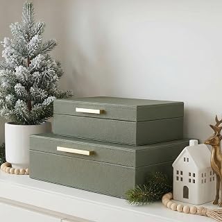 ZICOTO Decorative Storage Boxes with Lids – Set of 2 Beautiful PU Leathe...