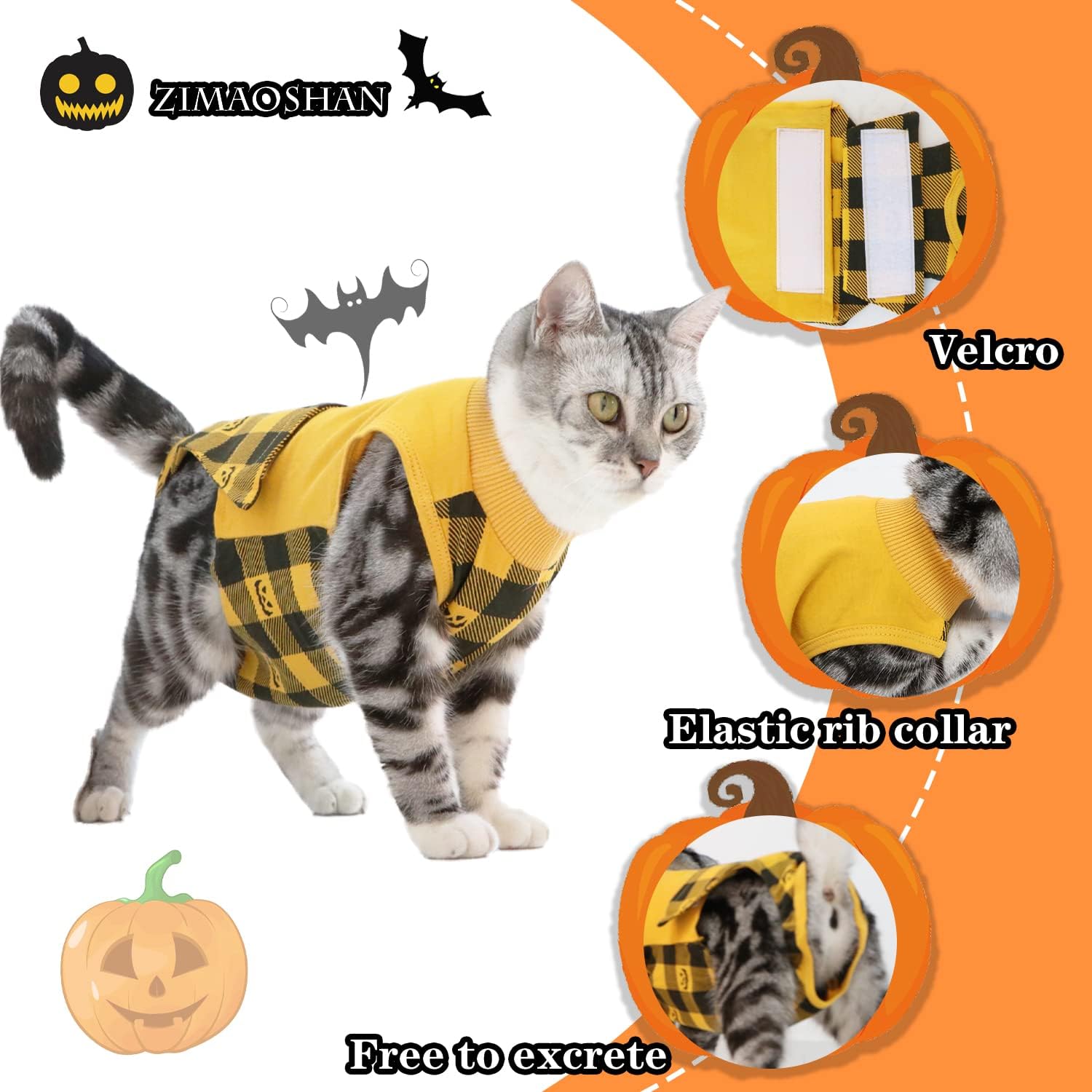 ZIMAOSHAN Cat Surgical Recovery Suit,Halloween Style After Surgery Vest