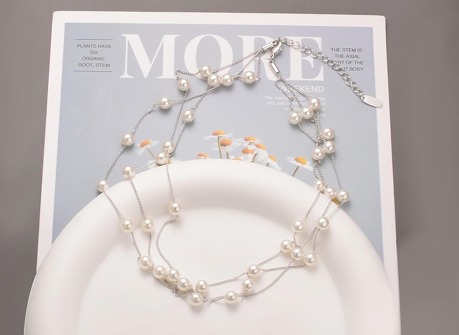 Aleasha Rose Gold Faux Pearl Choker Necklace Multi Strand for Women Silver Dainty Small Pearl Wedding Jewelry - Image 5