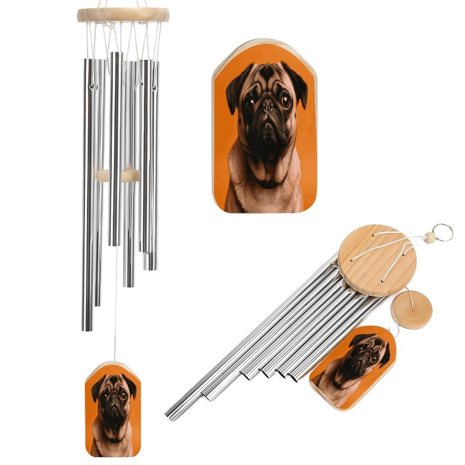 Btcowzrv Style A Pug Wind Chimes For Outside, Hanging Windchimes With 6 Aluminum Tubes, Memorial Wind Chime For Patio Backyard Garden And Outdoor Decor