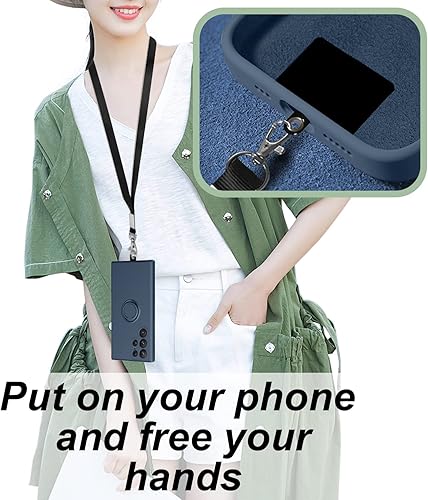 Miniatura 5 de Funda para Galaxy S22 Ultra, con soporte de anillo giratorio de 360 y cordón de correa de silicona líquida delgada a prueba de golpes para Galaxy