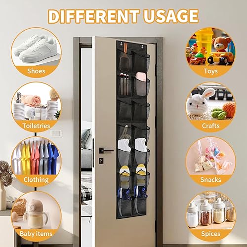 Miniatura 5 de Paquete de 2 organizadores de zapatos estrechos sobre la puerta, 14 bolsillos grandes de malla, pequeño estante colgante para zapatos