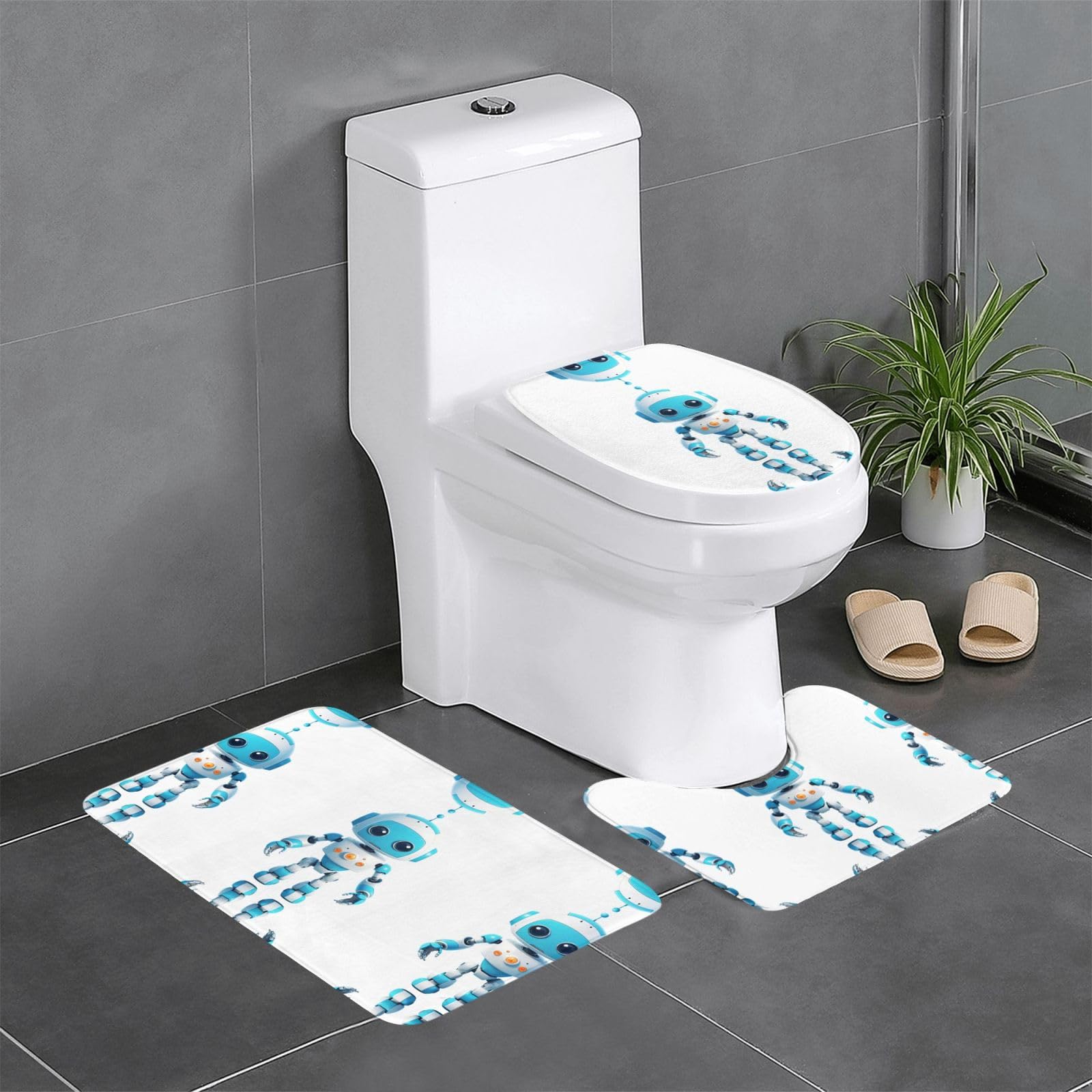 Tapis de salle de bain antidérapants Lot de 3 bleu pour toilettes et baignoire