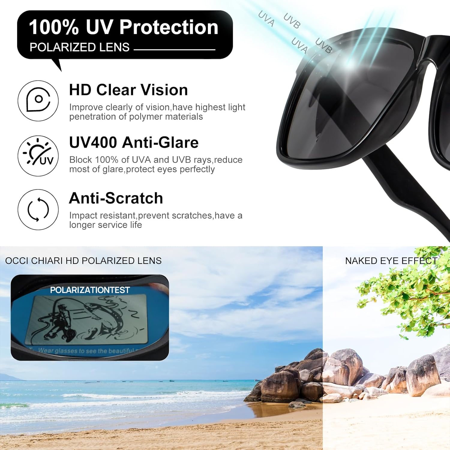 OCCI CHIARI XL Sunglasses for Big Heads Mens Polarized Fashion Shield sunglasses UVA