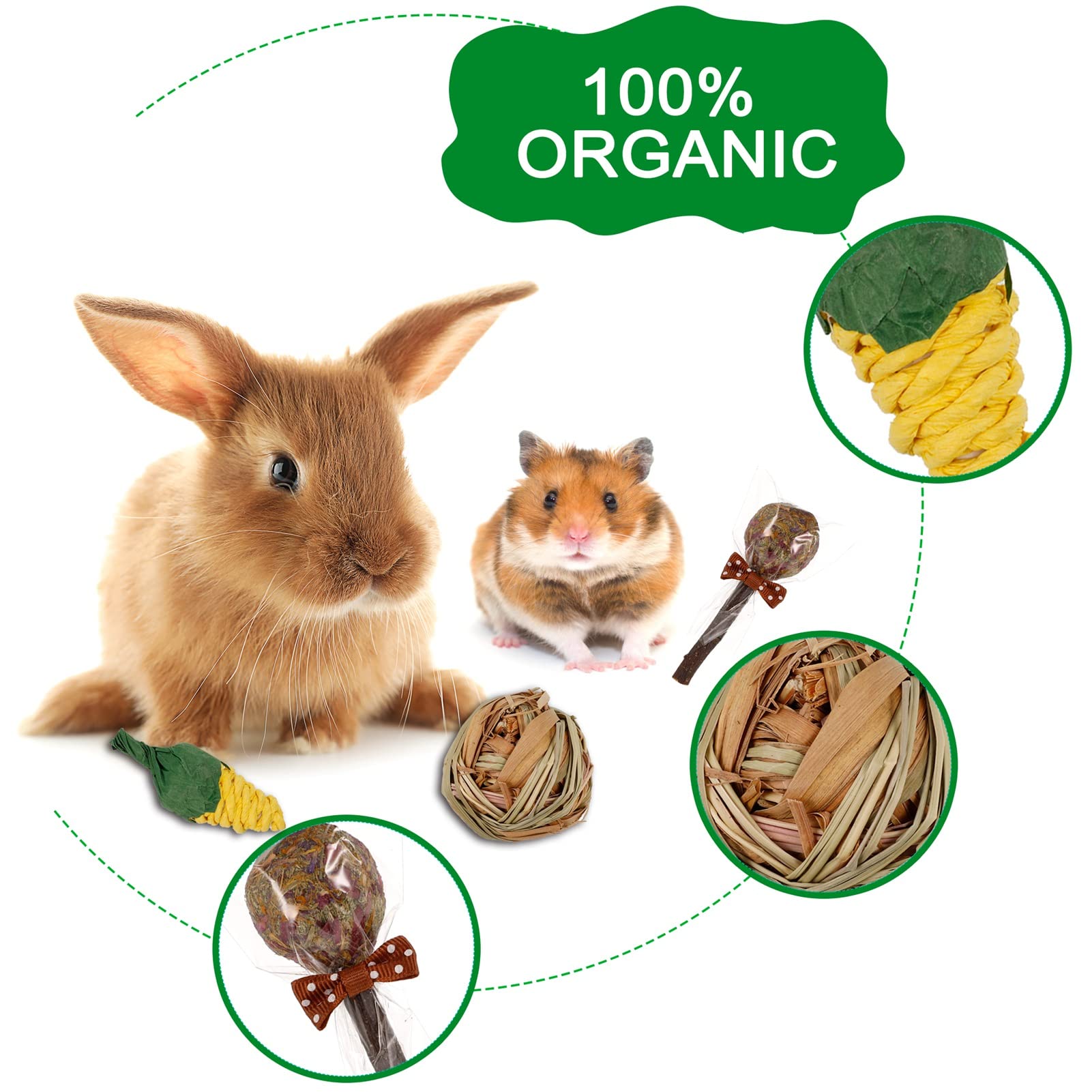 Set 15 Pezzi Giochi Masticabili Per Conigli, Criceti E Piccoli Animali - Naturali E Sicuri