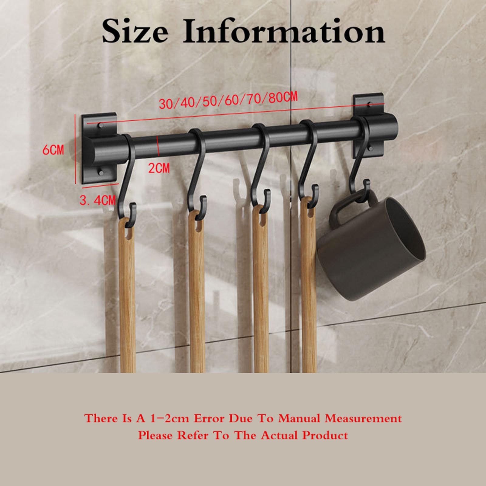 Porta Utensili Cucina,Barra Portautensili Cucina,Ganci Cucina,Supporto in Alluminio per Utensili da Cucina,Ganci Cucina Senza Buchi,Senza Foratura,Accessori Cucina，per Cucina,Nero