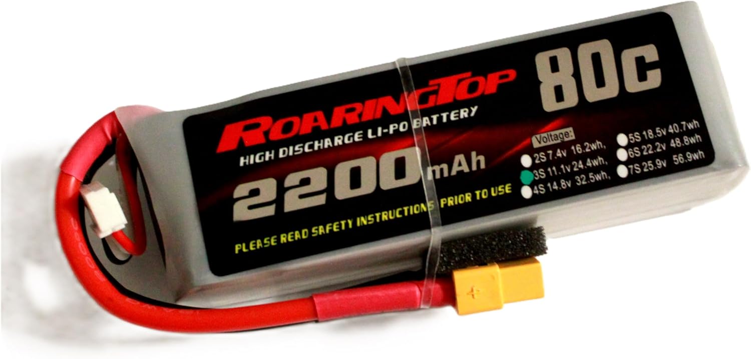 RoaringTop LiPo Battery Pack 80C 2200mAh 3S 11.1V with XT60 Plug for RC Car Boat Truck Heli Airplane