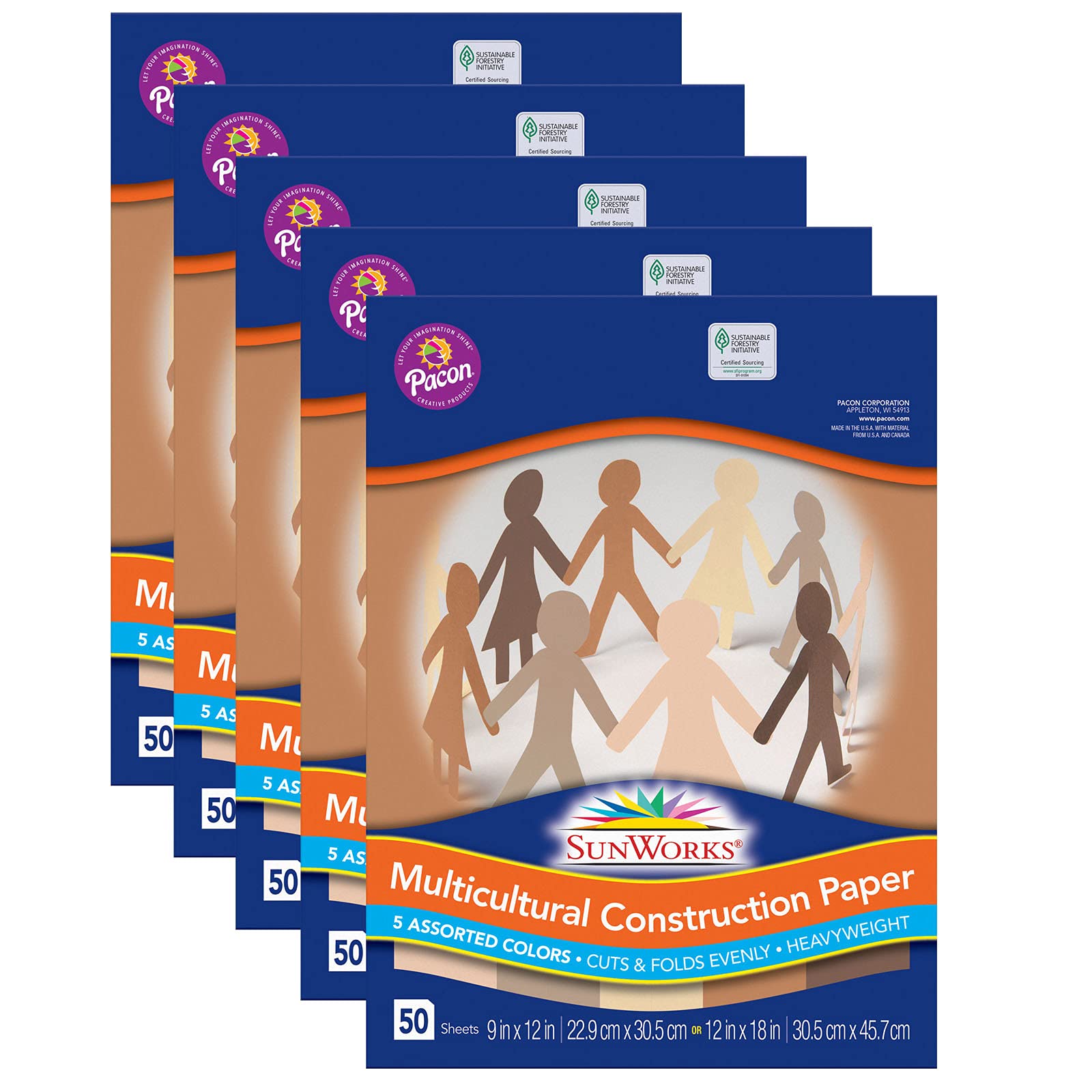 Papier de construction multiculturel SunWorks 5 nuances de tons de peau