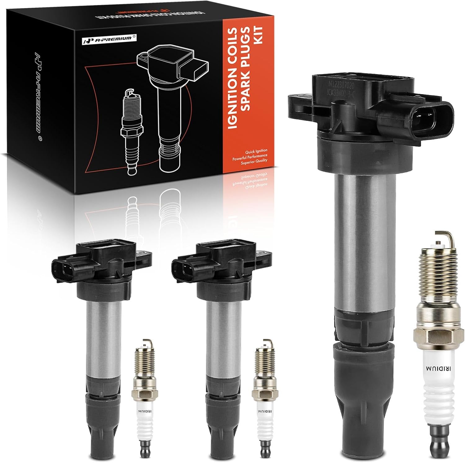 A-Premium Set of 6 Ignition Coil Pack and Iridium Spark Plugs Compatible with Suzuki Wagon R+ 1998-2003, Alto 1994-1998/2000-2002, Replace# 3340078M00000, 3340062L00