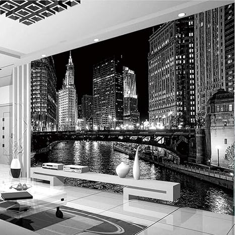 Amazon Co Jp Mznm カスタム 3d 壁画 壁紙 白黒 都市夜景 風景 壁画 リビングルーム テレビ背景 壁 モダン シンプル Wsbbsanj Diy 工具 ガーデン