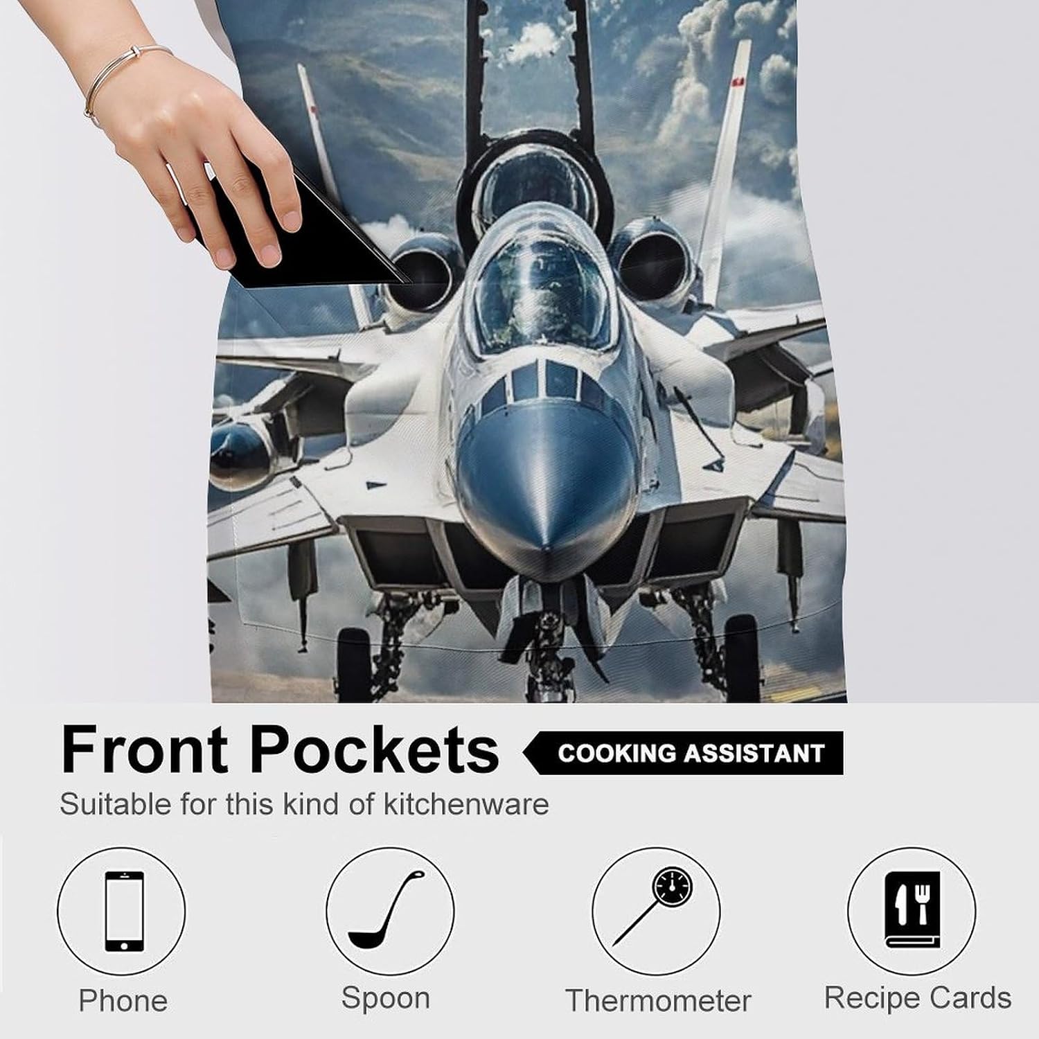 Aircraft Fighter Jets Apron for Cooking Kitchen Chef Aprons with Pockets Unisex Professional Adjustable Bib Aprons Restaurant Waterdrop Resistant Apron for Men Women Waiter
